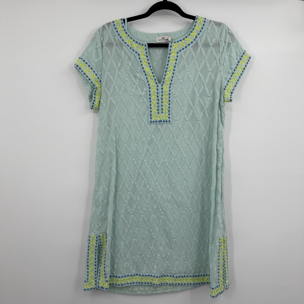 Vineyard Vines Dress Womens Small Green Shift Embroidered V-Neck  Casual beach